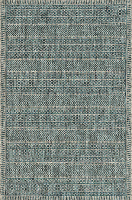 3'X5' Teal Machine Woven Uv Treated Tribal Indoor Outdoor Area Rug