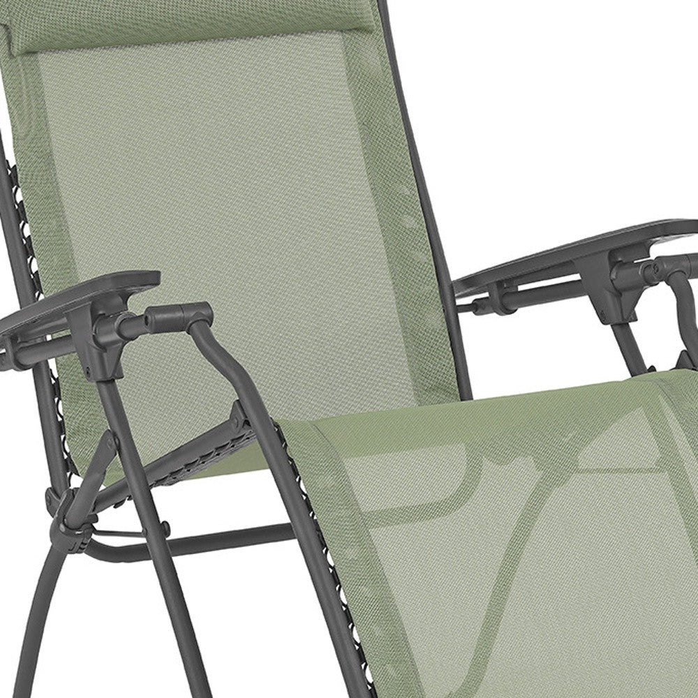 28" Moss Green and Gray Metal Zero Gravity Chair