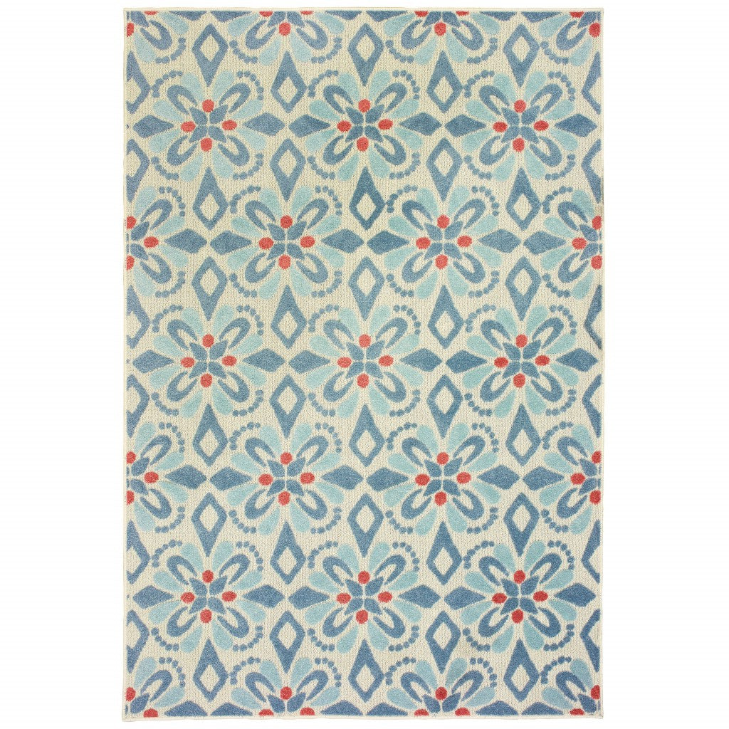 7' x 10' Blue and Ivory Moroccan Indoor Outdoor Area Rug