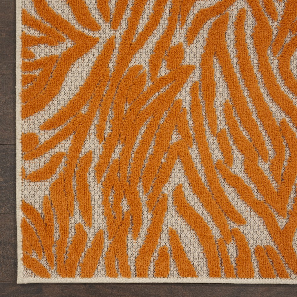 3' X 4' Orange And Ivory Abstract Stain Resistant Indoor Outdoor Area Rug