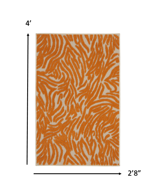 3' X 4' Orange And Ivory Abstract Stain Resistant Indoor Outdoor Area Rug