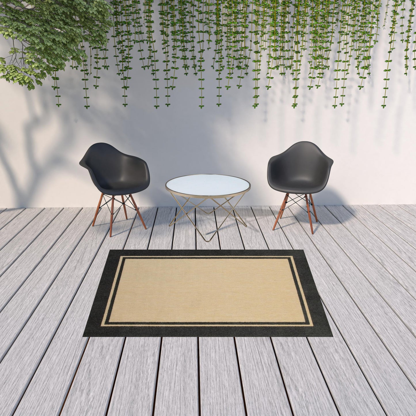 5' x 8' Beige and Black Indoor Outdoor Area Rug