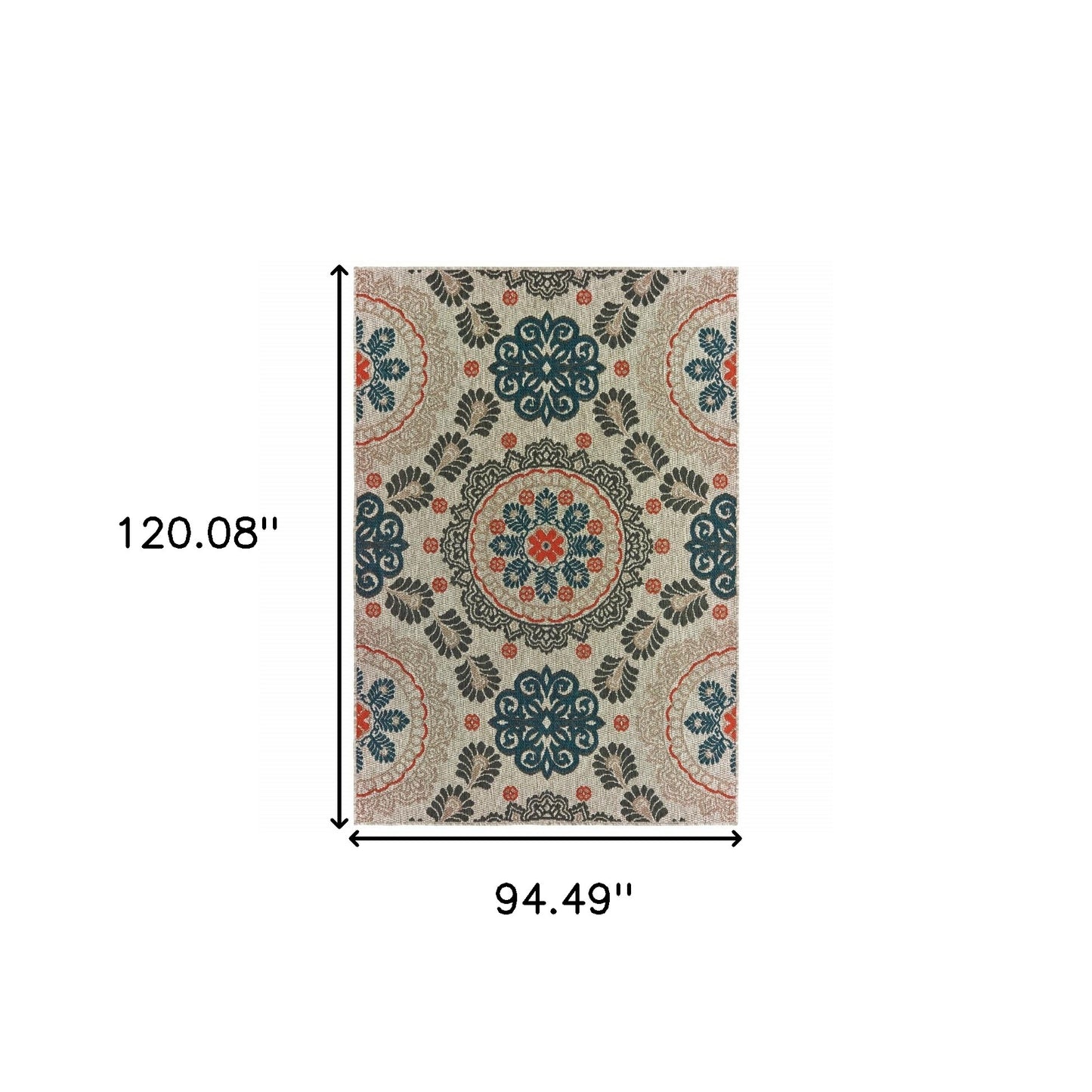 8' x 10' Blue and Gray Damask Indoor Outdoor Area Rug