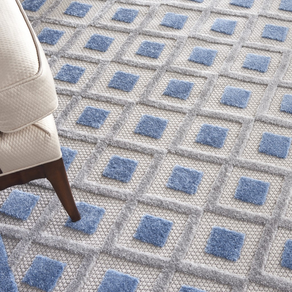 7' X 10' Blue And Gray Geometric Indoor Outdoor Area Rug