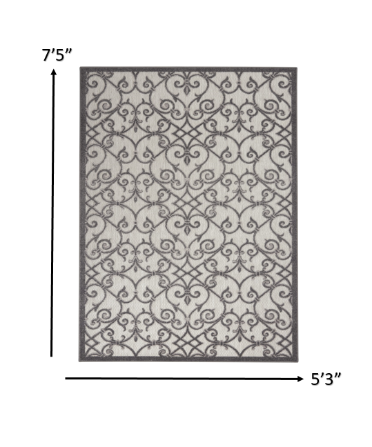 5' X 8' Gray Floral Indoor Outdoor Area Rug