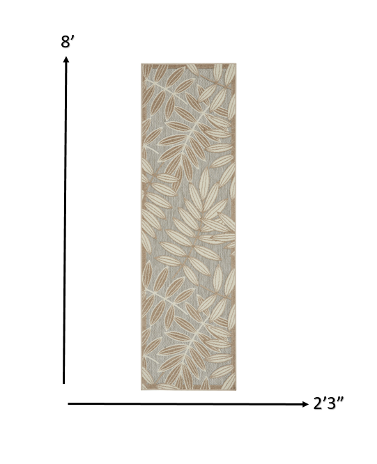 2' X 8' Gray And Ivory Floral Indoor Outdoor Area Rug