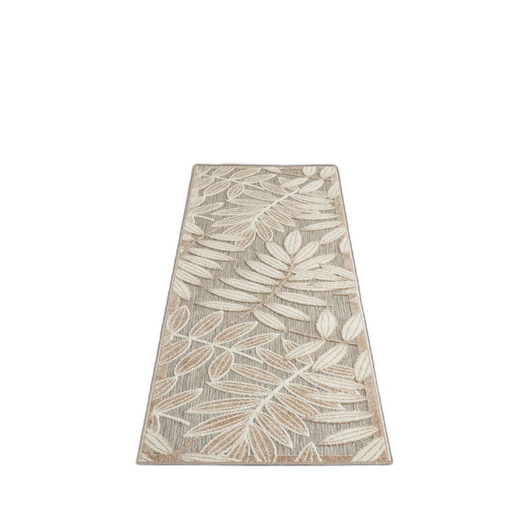 2' X 8' Gray And Ivory Floral Indoor Outdoor Area Rug