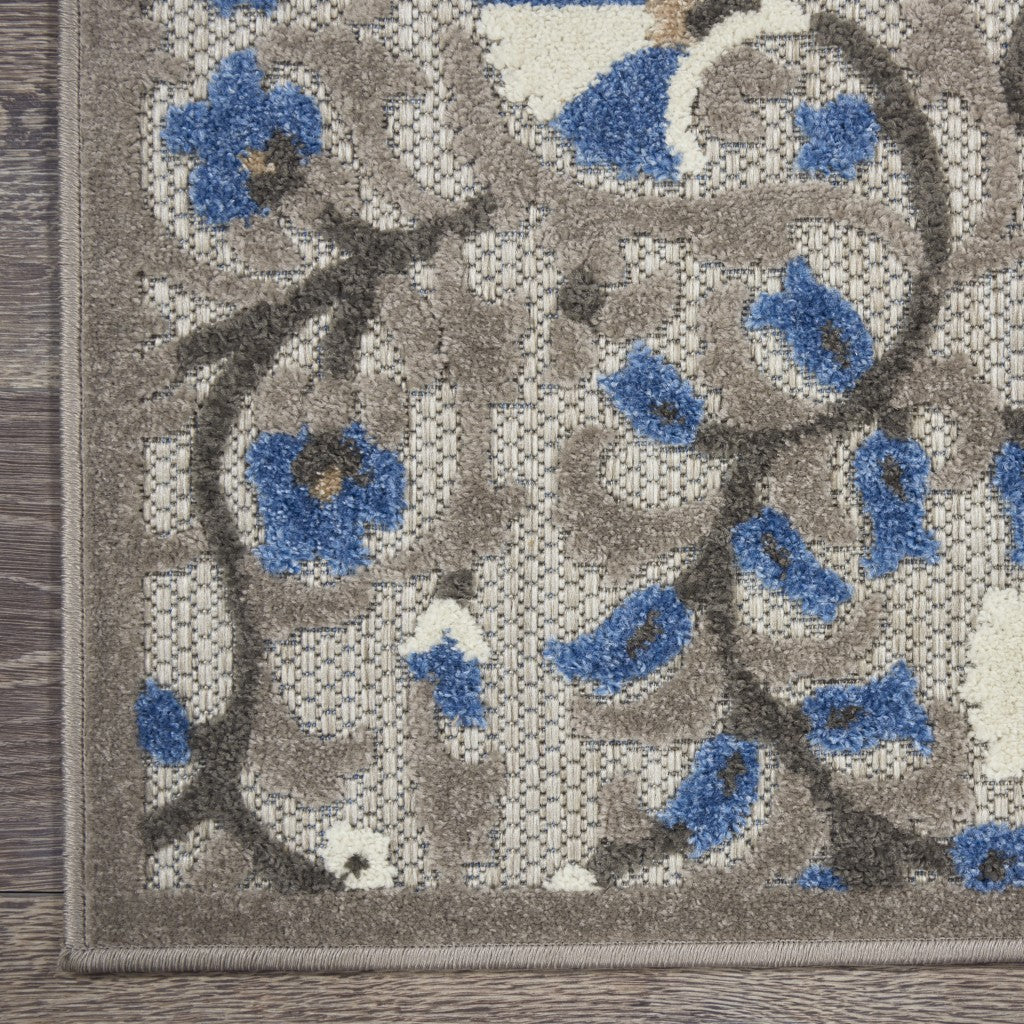 8' X 11' Blue And Gray Floral Indoor Outdoor Area Rug