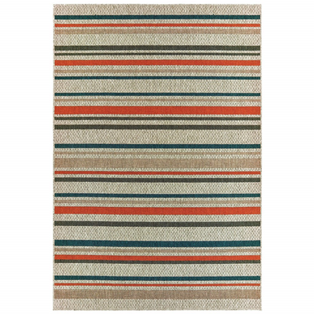 10' x 13' Blue and Gray Striped Indoor Outdoor Area Rug