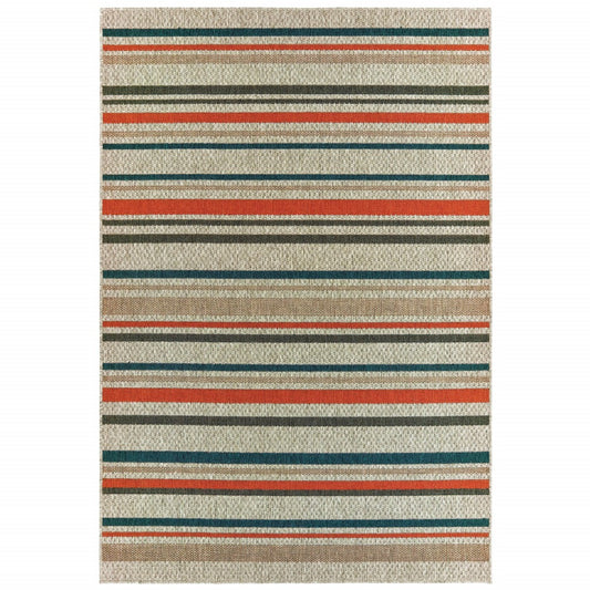 10' x 13' Blue and Gray Striped Indoor Outdoor Area Rug