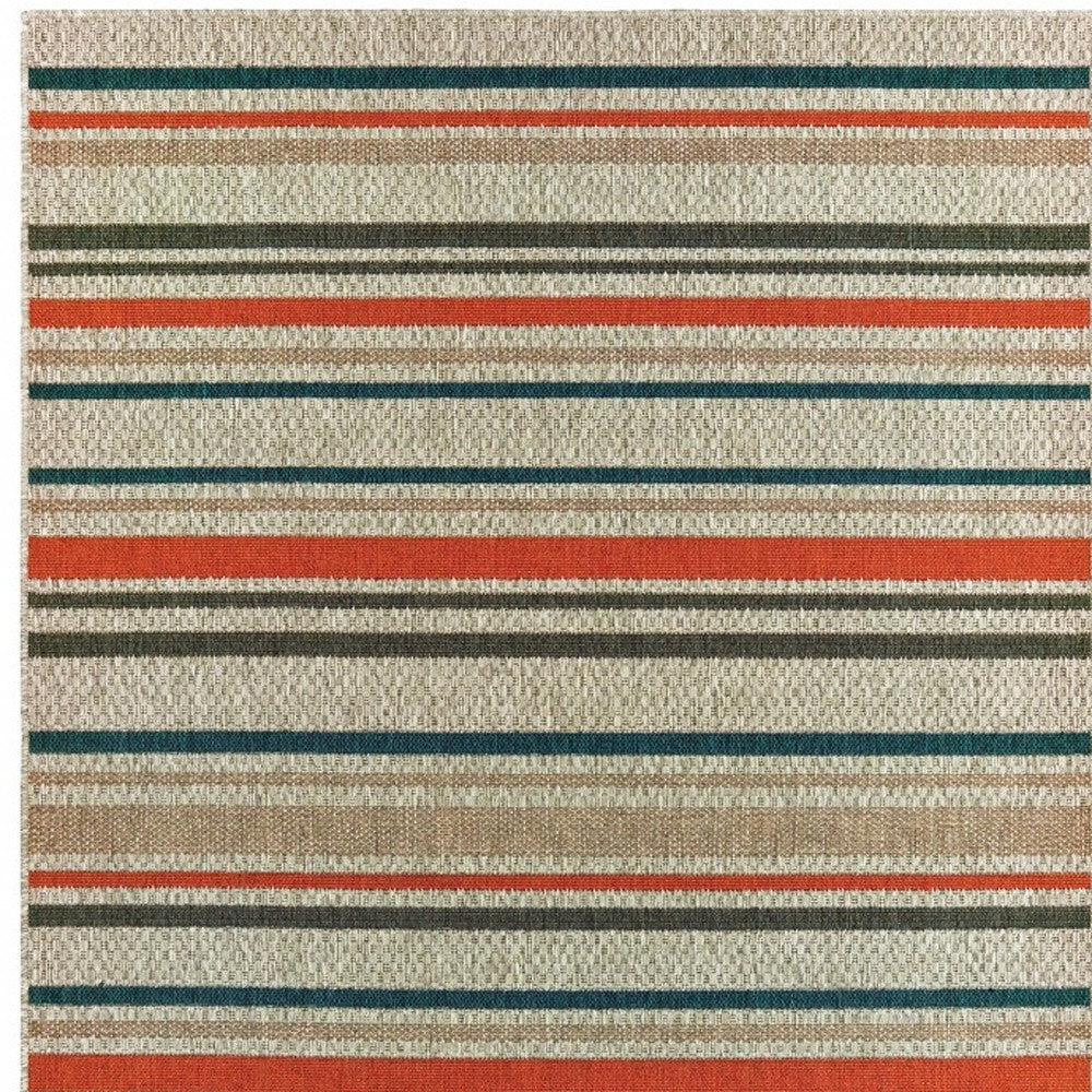 10' x 13' Blue and Gray Striped Indoor Outdoor Area Rug