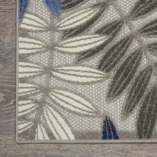 4' X 6' Grey/Blue Floral Indoor Outdoor Area Rug