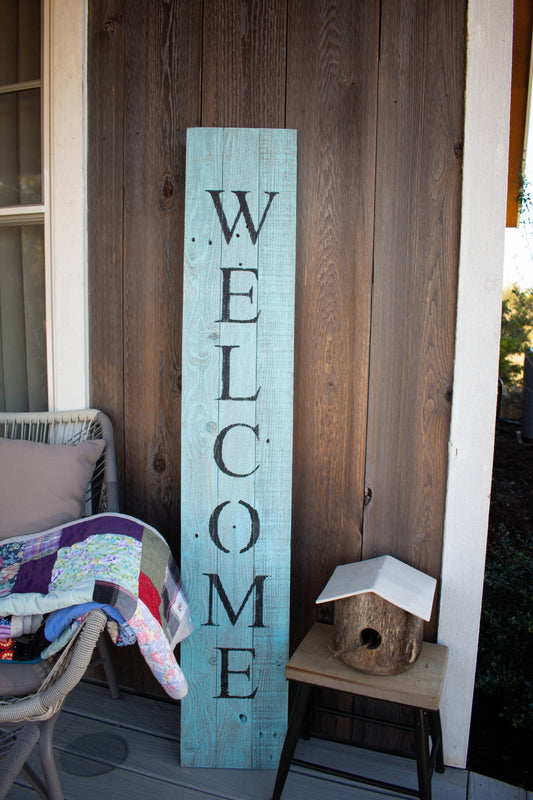 Rustic Light Aqua Blue Front Porch Welcome Sign