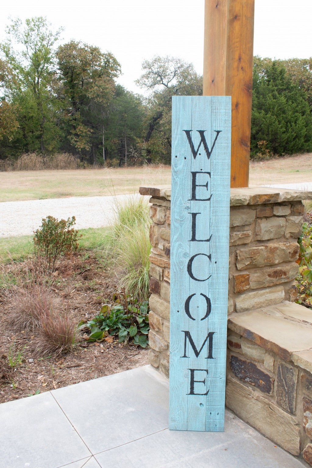 Rustic Light Aqua Blue Front Porch Welcome Sign