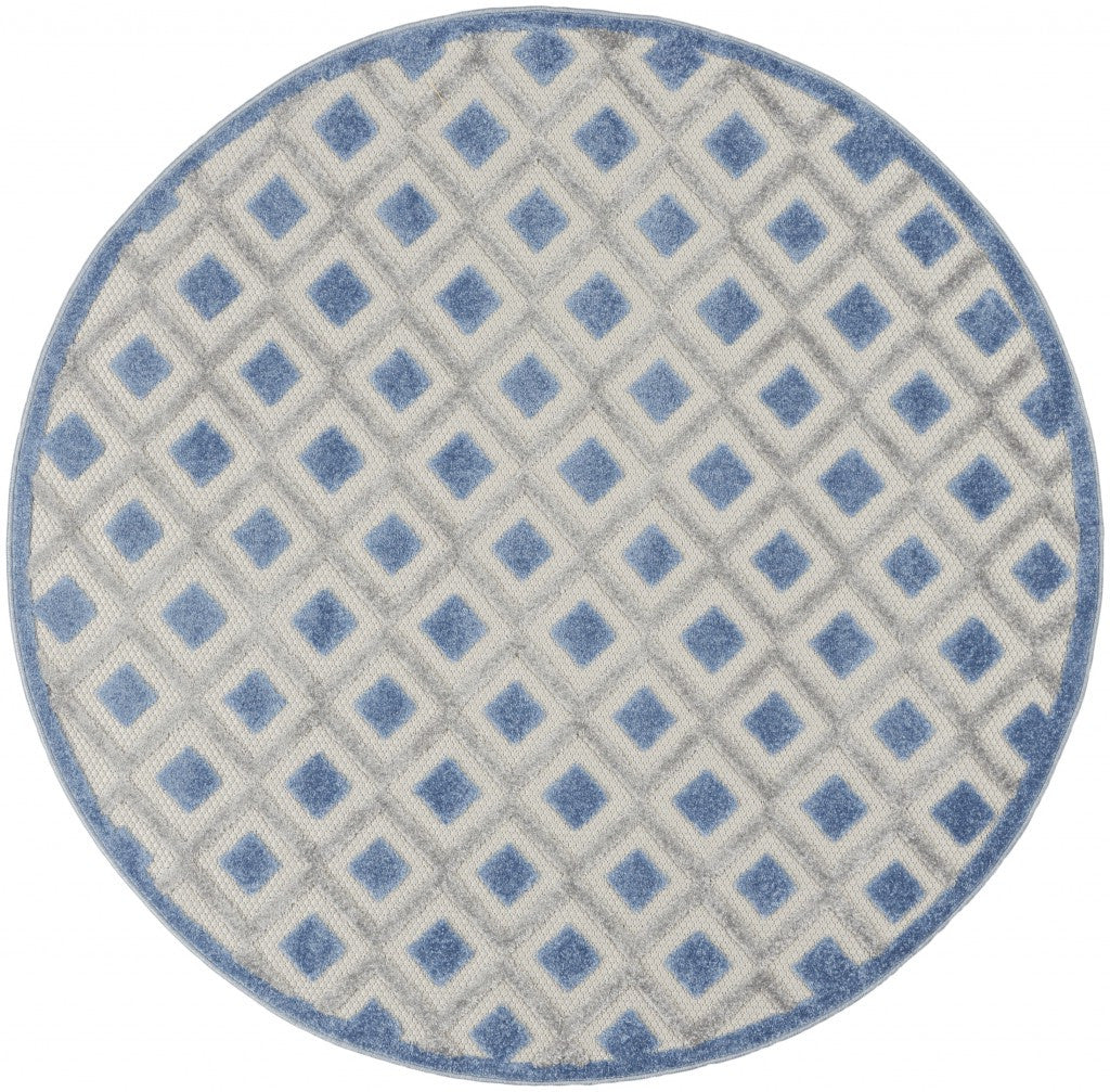 4' Round Blue And Gray Round Geometric Indoor Outdoor Area Rug