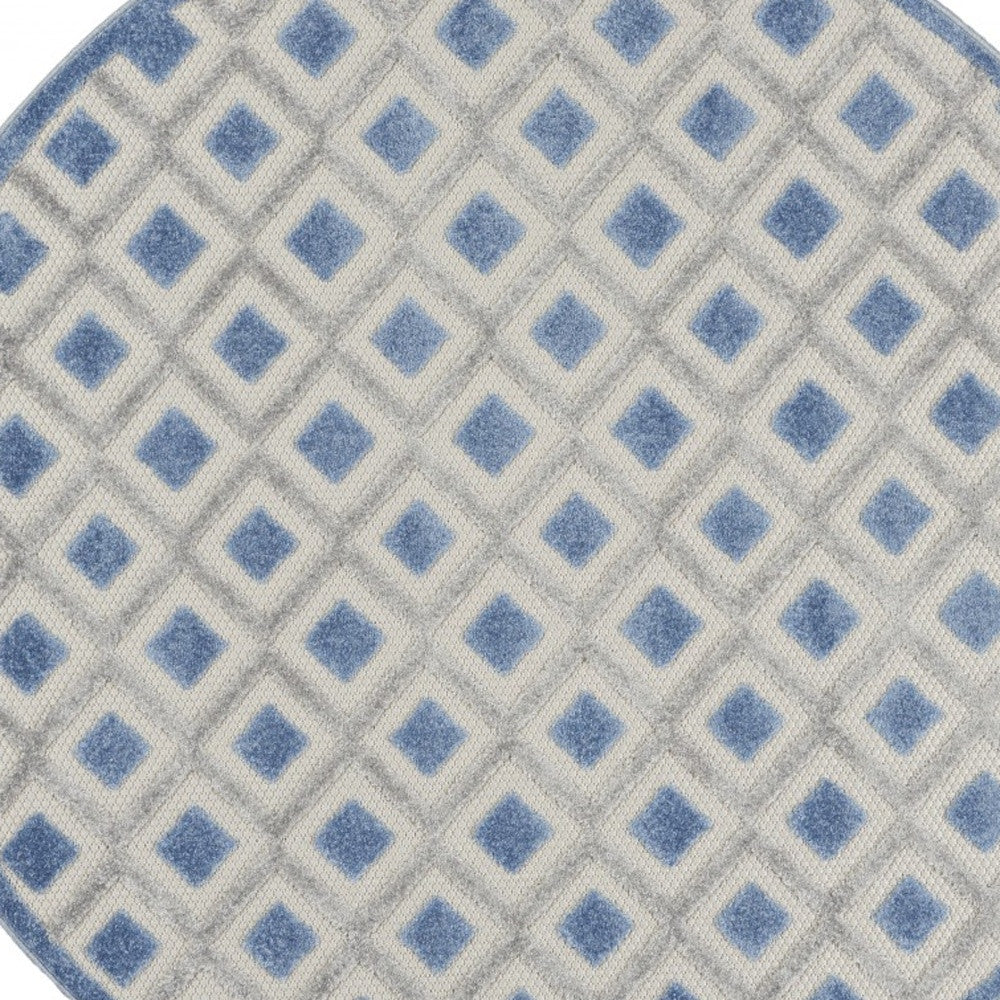 4' Round Blue And Gray Round Geometric Indoor Outdoor Area Rug