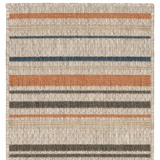 2' X 8' Blue and Gray Striped Indoor Outdoor Area Rug