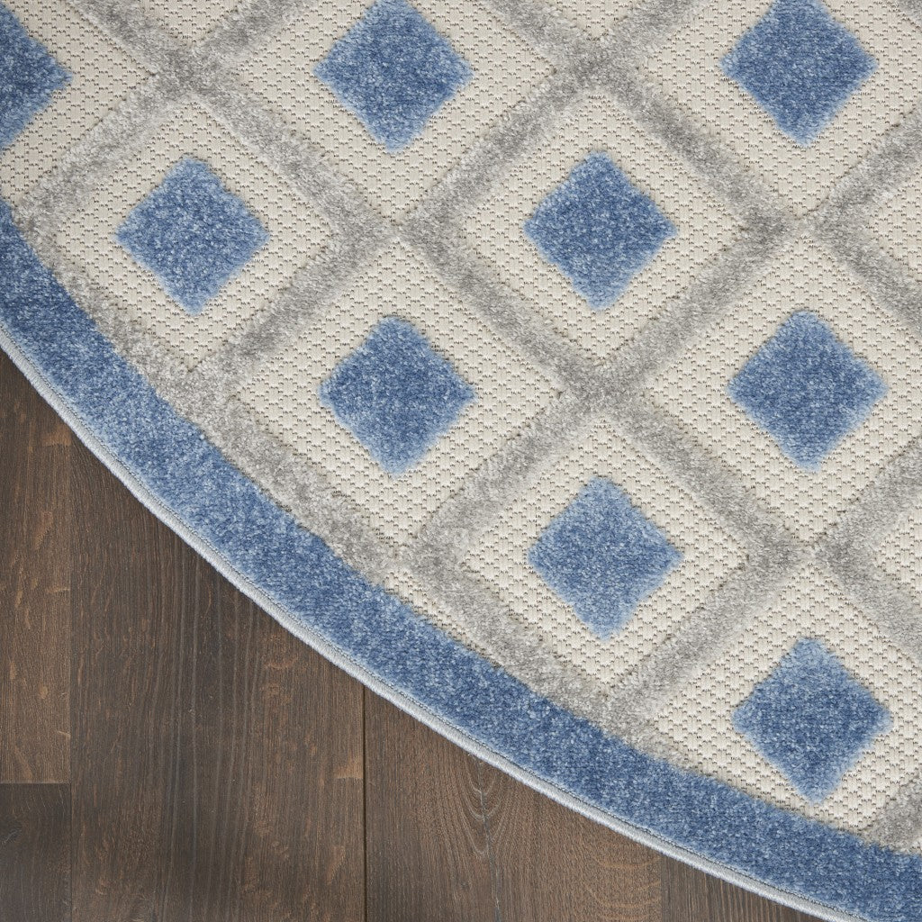 8' Round Blue And Gray Round Geometric Indoor Outdoor Area Rug