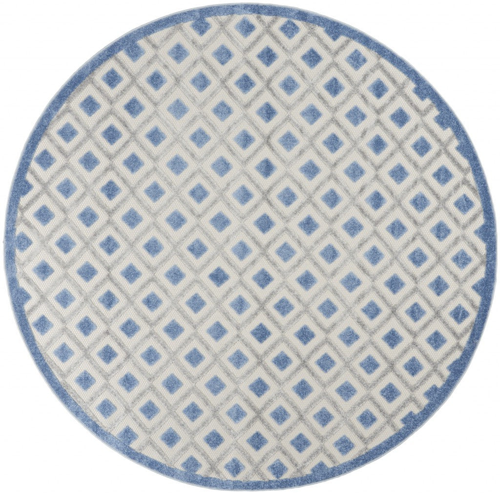 8' Round Blue And Gray Round Geometric Indoor Outdoor Area Rug