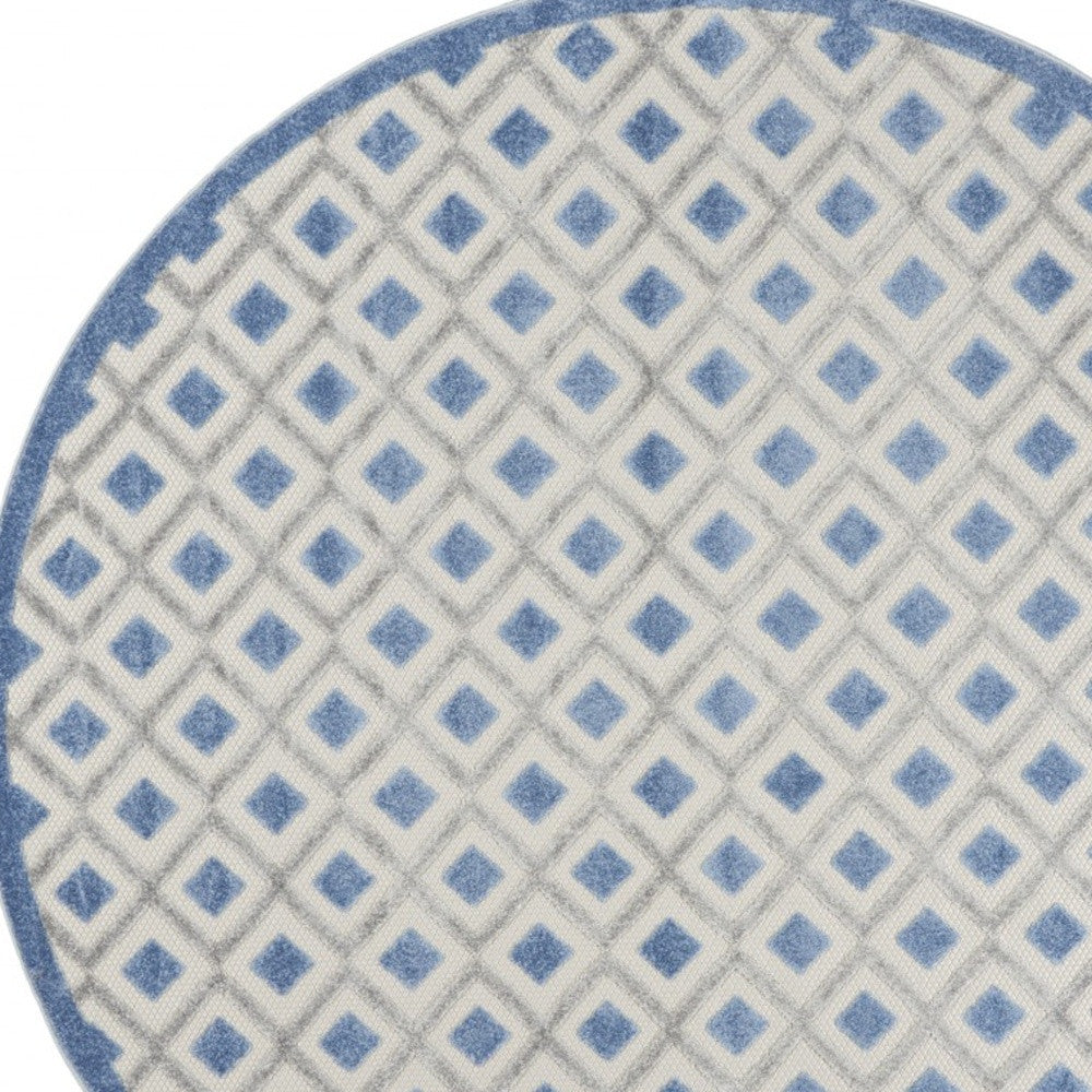 8' Round Blue And Gray Round Geometric Indoor Outdoor Area Rug