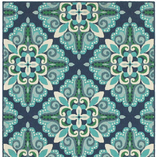 8' x 11' Blue and Green Indoor Outdoor Area Rug