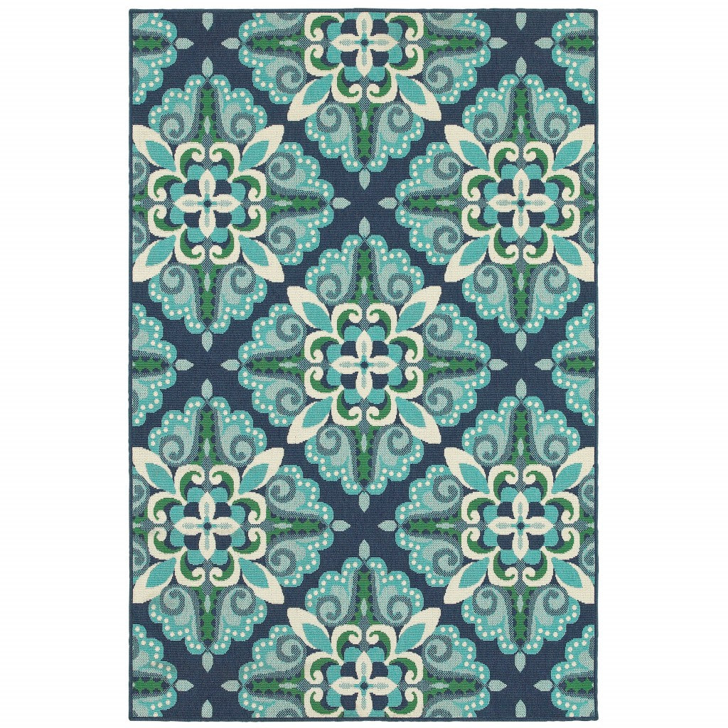 8' x 11' Blue and Green Indoor Outdoor Area Rug