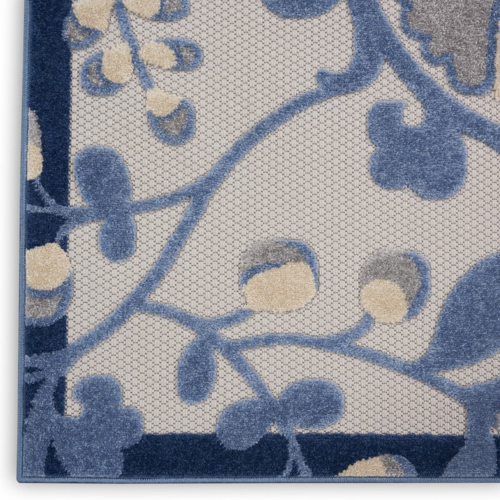 7' X 10' Blue And Gray Floral Indoor Outdoor Area Rug