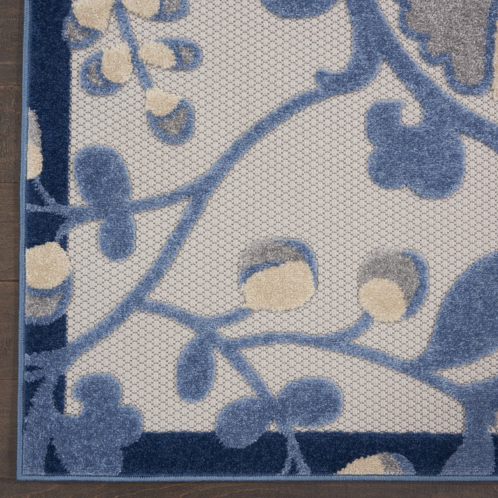 7' X 10' Blue And Gray Floral Indoor Outdoor Area Rug