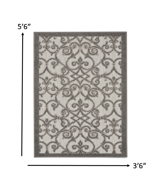 4' X 6' Gray Floral Indoor Outdoor Area Rug