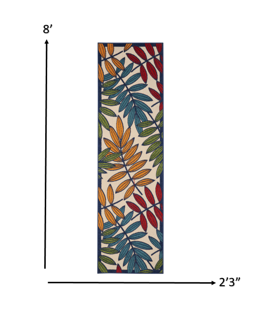 2' X 8' Ivory And Blue Floral Indoor Outdoor Area Rug