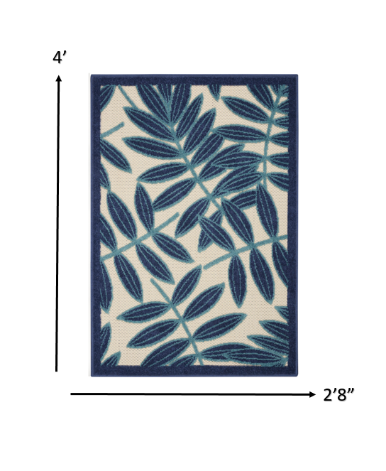 3' X 4' Blue And Ivory Floral Indoor Outdoor Area Rug