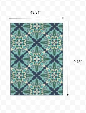 4' x 6' Blue and Green Indoor Outdoor Area Rug