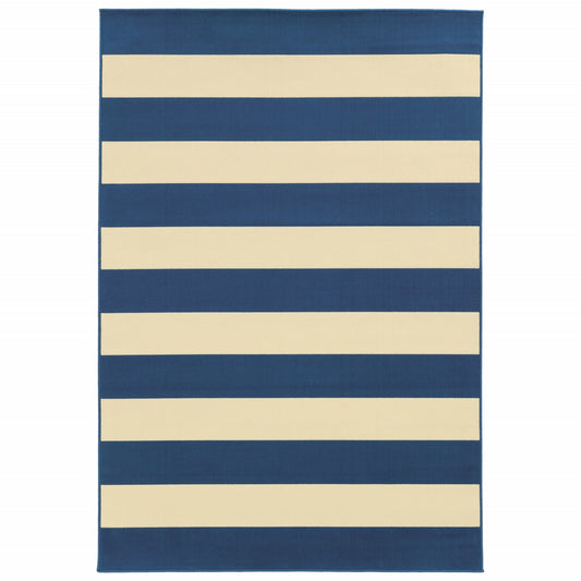 2' X 4' Blue and Ivory Indoor Outdoor Area Rug