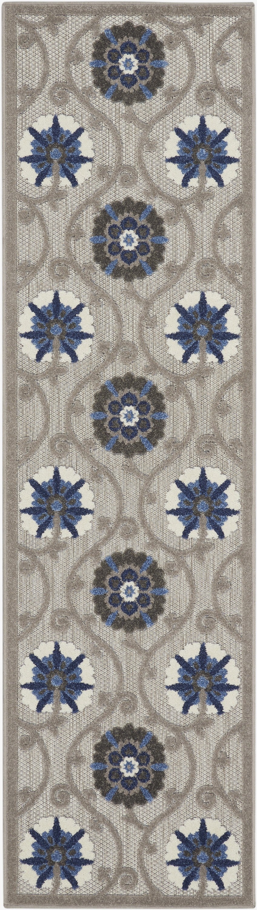 2' X 6' Blue And Gray Floral Indoor Outdoor Area Rug