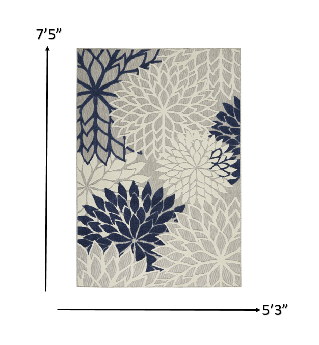 5' X 8' Ivory And Blue Indoor Outdoor Area Rug