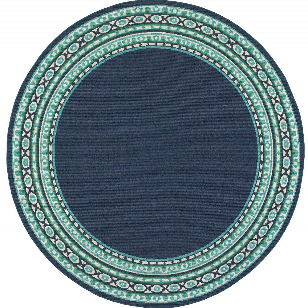 8' x 8' Blue and Green Round Indoor Outdoor Area Rug