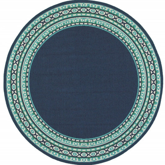 8' x 8' Blue and Green Round Indoor Outdoor Area Rug