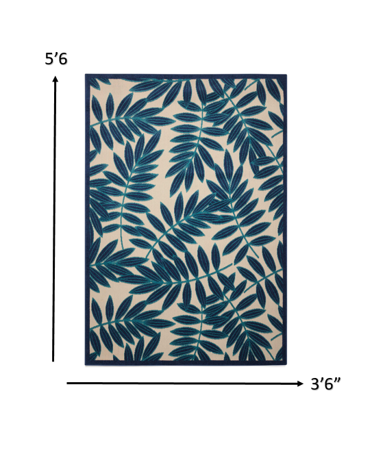 4' X 6' Blue And Ivory Floral Indoor Outdoor Area Rug