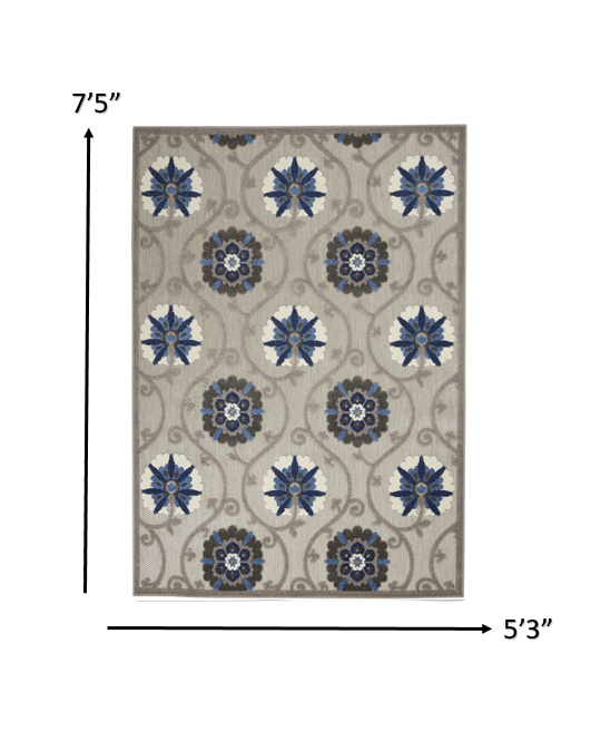 5' X 8' Blue And Gray Indoor Outdoor Area Rug