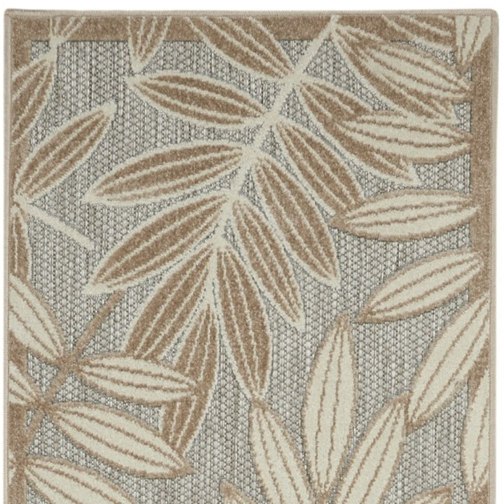 12' Runner Gray And Ivory Floral Indoor Outdoor Runner Rug