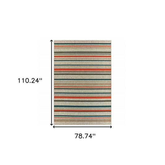 7' x 9' Blue and Gray Striped Indoor Outdoor Area Rug