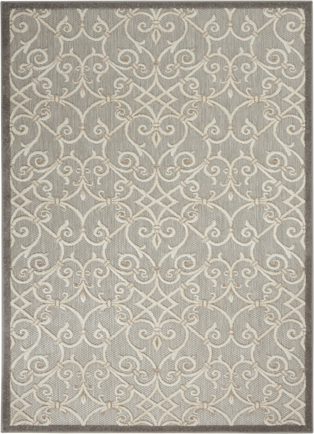 5' X 8' Gray And Ivory Floral Indoor Outdoor Area Rug