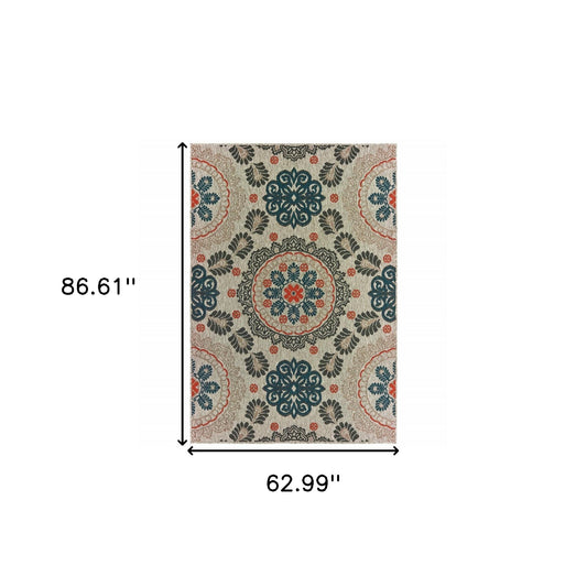 5' x 7' Blue and Gray Moroccan Indoor Outdoor Area Rug