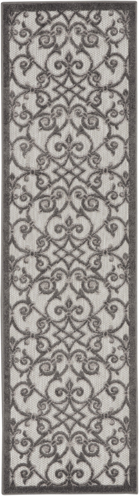 2' X 6' Gray Floral Indoor Outdoor Area Rug