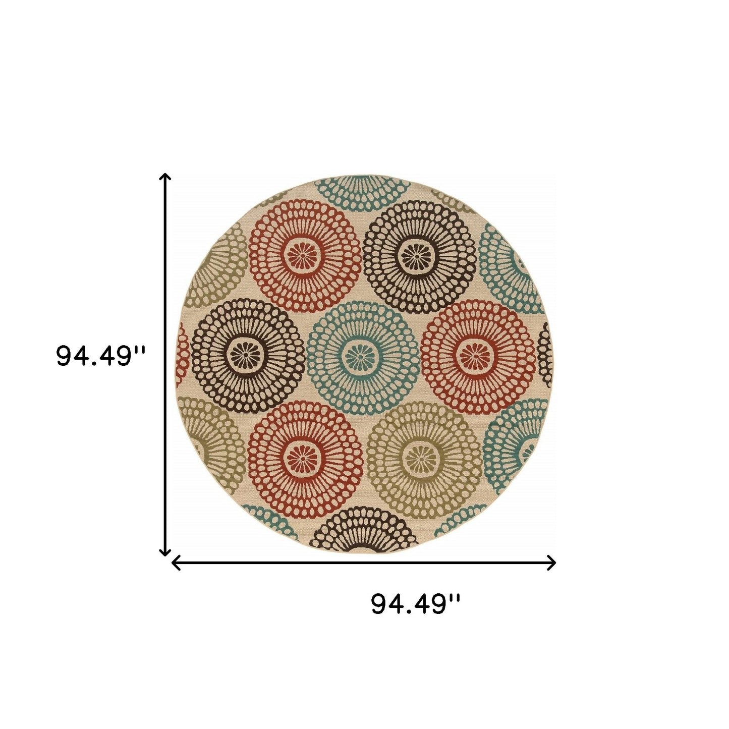 8' x 8' Beige Round Indoor Outdoor Area Rug