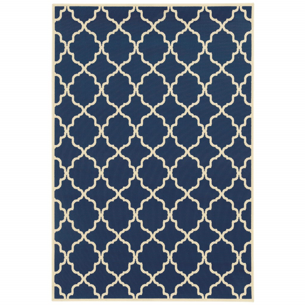 Blue and Ivory Indoor Outdoor Area Rug