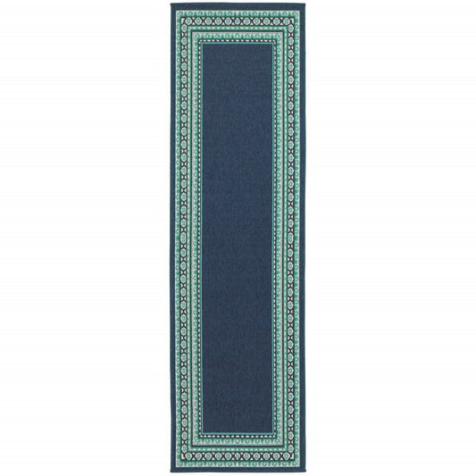 2' X 8' Blue and Green Indoor Outdoor Area Rug