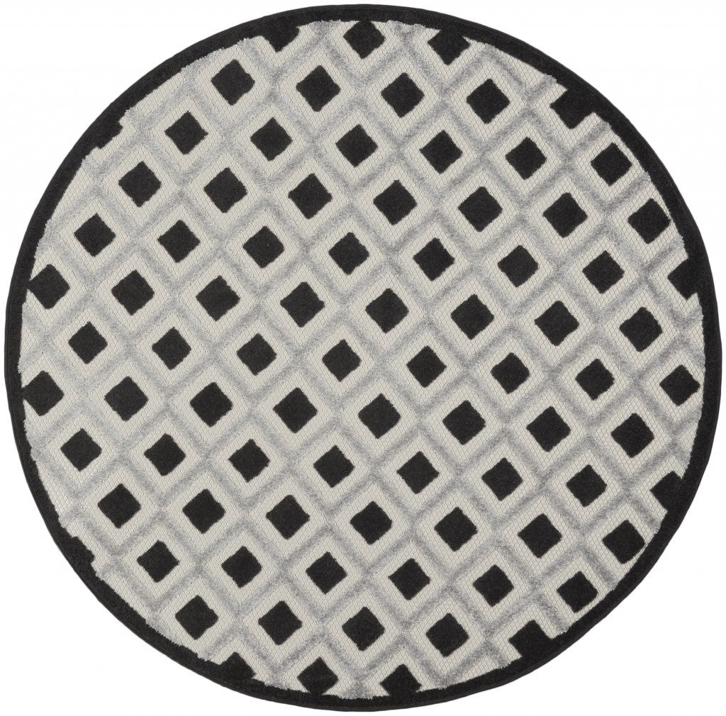 5' Round Black And White Round Geometric Indoor Outdoor Area Rug