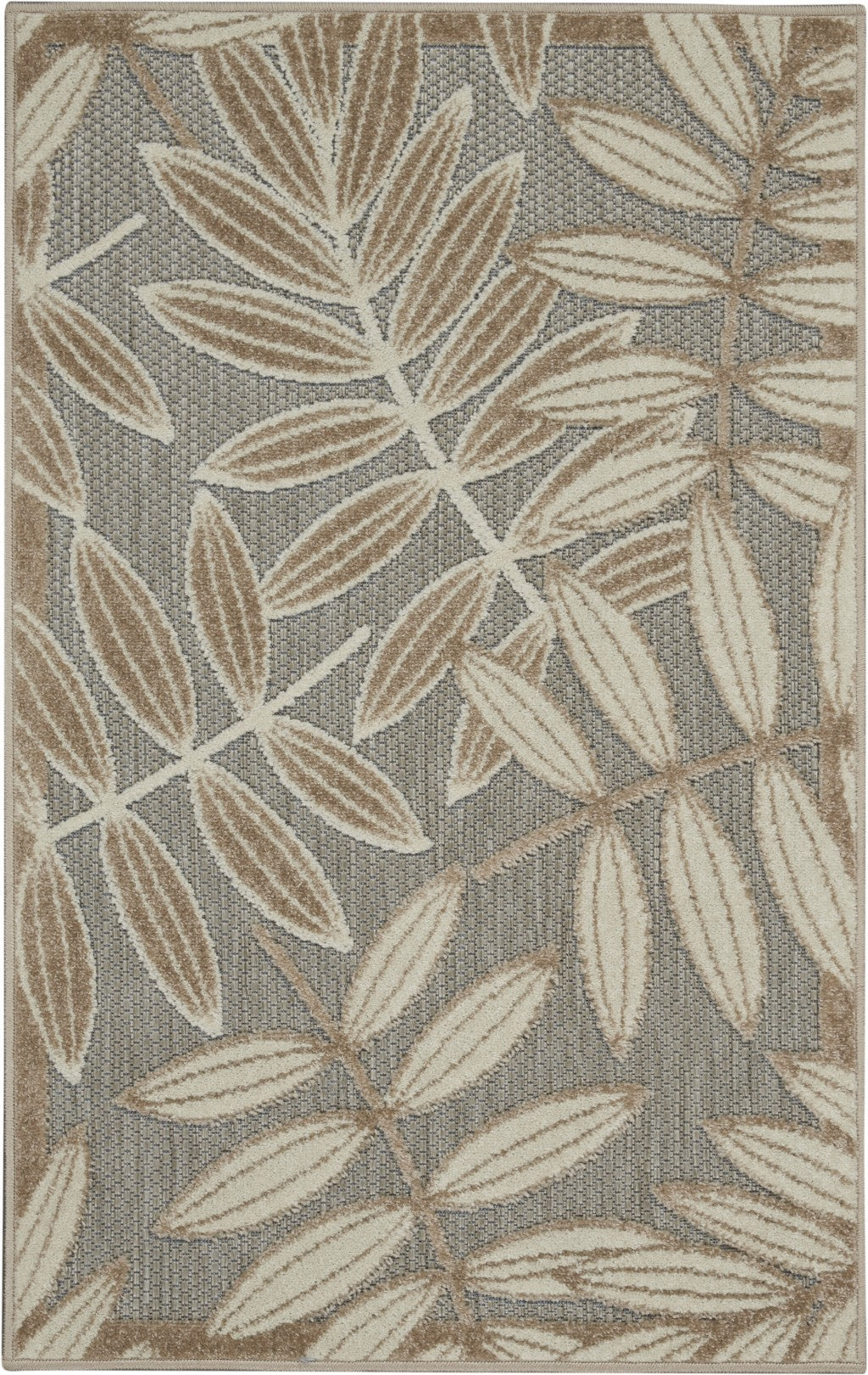 3' X 4' Gray And Ivory Floral Indoor Outdoor Area Rug