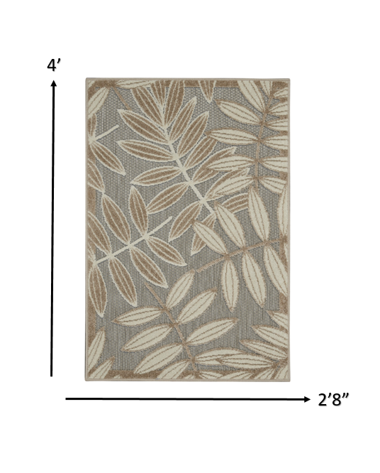 3' X 4' Gray And Ivory Floral Indoor Outdoor Area Rug